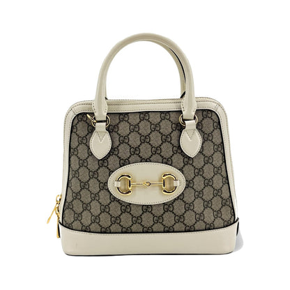 Gucci Horsebit 1955 Top Handle GG Coated Canvas with Leather, White, Canvas, Handbag