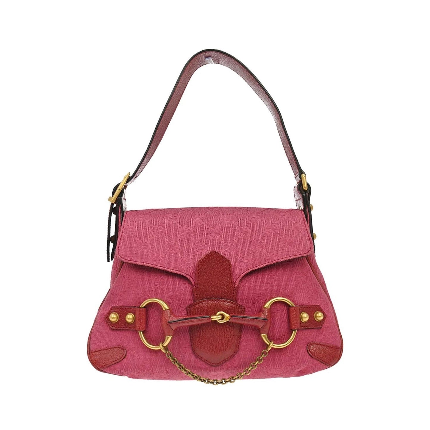 Gucci Horsebit Web Flap GG Canvas and leather, Pink, Canvas, Shoulder Bag