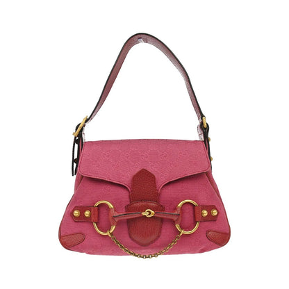 Gucci Horsebit Web Flap GG Canvas and leather, Pink, Canvas, Shoulder Bag