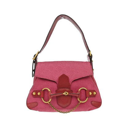Gucci Horsebit Web Flap GG Canvas and white leather, Pink, Canvas, Shoulder Bag