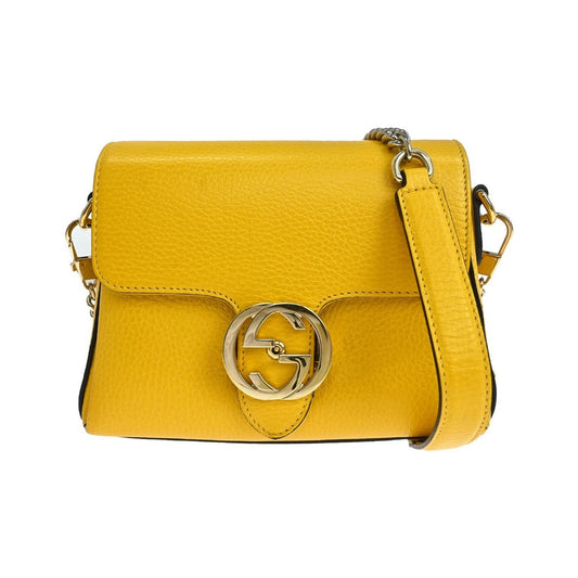 Gucci Interlocking Chain Leather, Yellow, Leather, Shoulder Bag