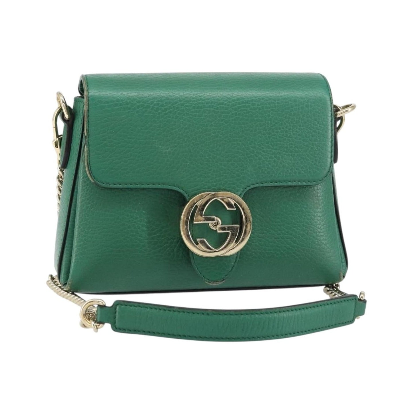 Gucci Interlocking Chain Leather, Green, Leather, Shoulder Bag