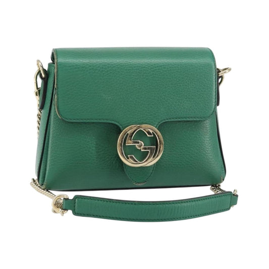 Gucci Interlocking Chain Leather, Green, Leather, Shoulder Bag