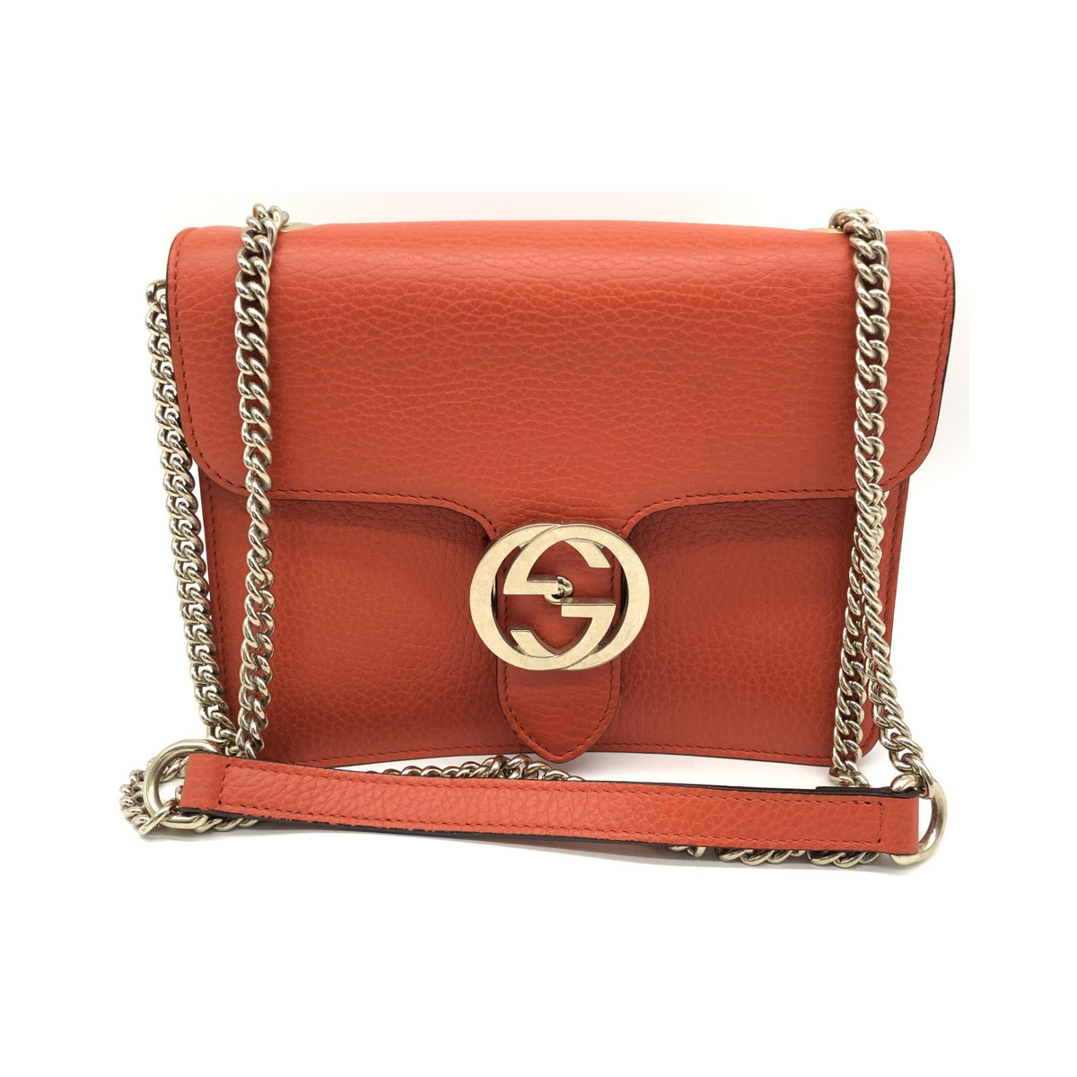 Gucci Interlocking Chain Leather, Orange, Leather, Crossbody Bag
