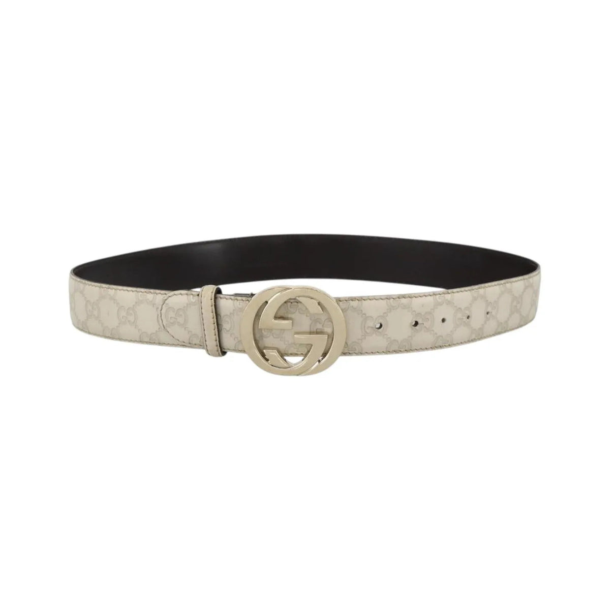 Gucci Interlocking G Reversible Belt Guccissima Leather, White, Leather, Belt