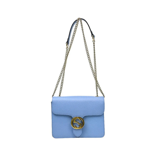 Gucci Interlocking Leather, Blue, Leather, Shoulder Bag