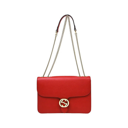 Gucci Interlocking Leather, Red, Leather, Shoulder Bag