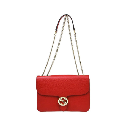 Gucci Interlocking Leather, Red, Leather, Shoulder Bag