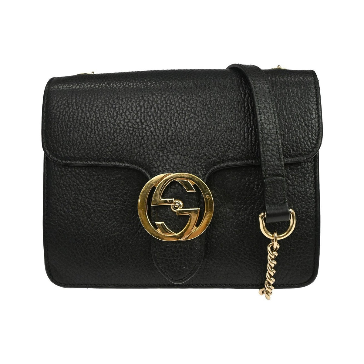 Gucci Interlocking Leather, Black, Leather, Shoulder Bag