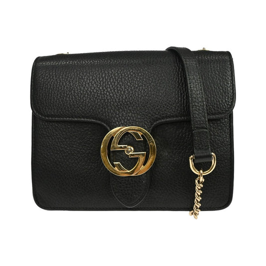 Gucci Interlocking Leather, Black, Leather, Shoulder Bag