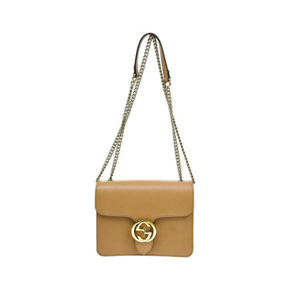 Gucci Interlocking Leather, Beige, Leather, Shoulder Bag