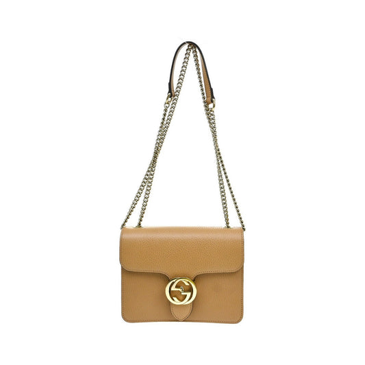 Gucci Interlocking Leather, Beige, Leather, Shoulder Bag