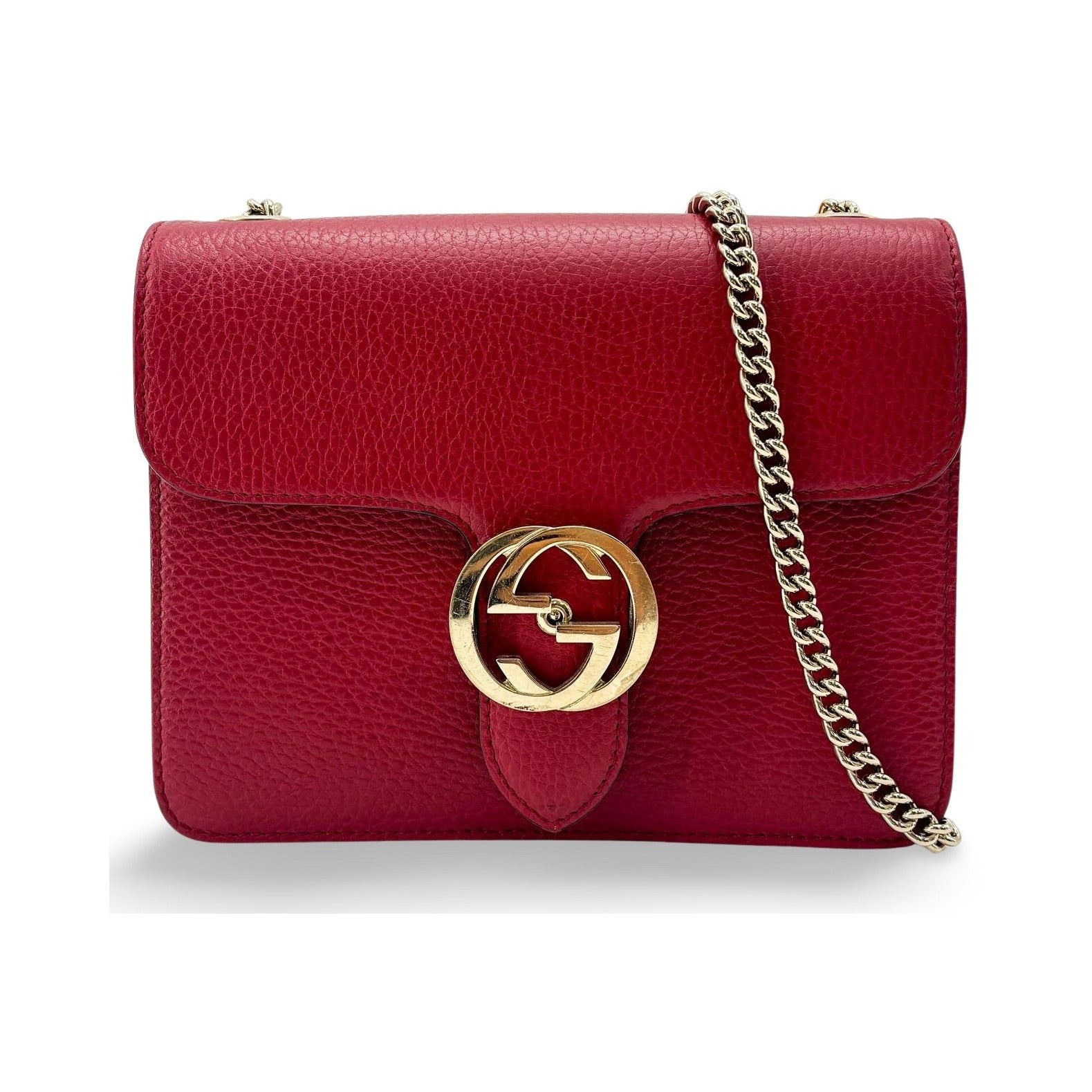 Gucci Interlocking Leather, Red, Leather, Shoulder Bag