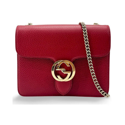 Gucci Interlocking Leather, Red, Leather, Shoulder Bag