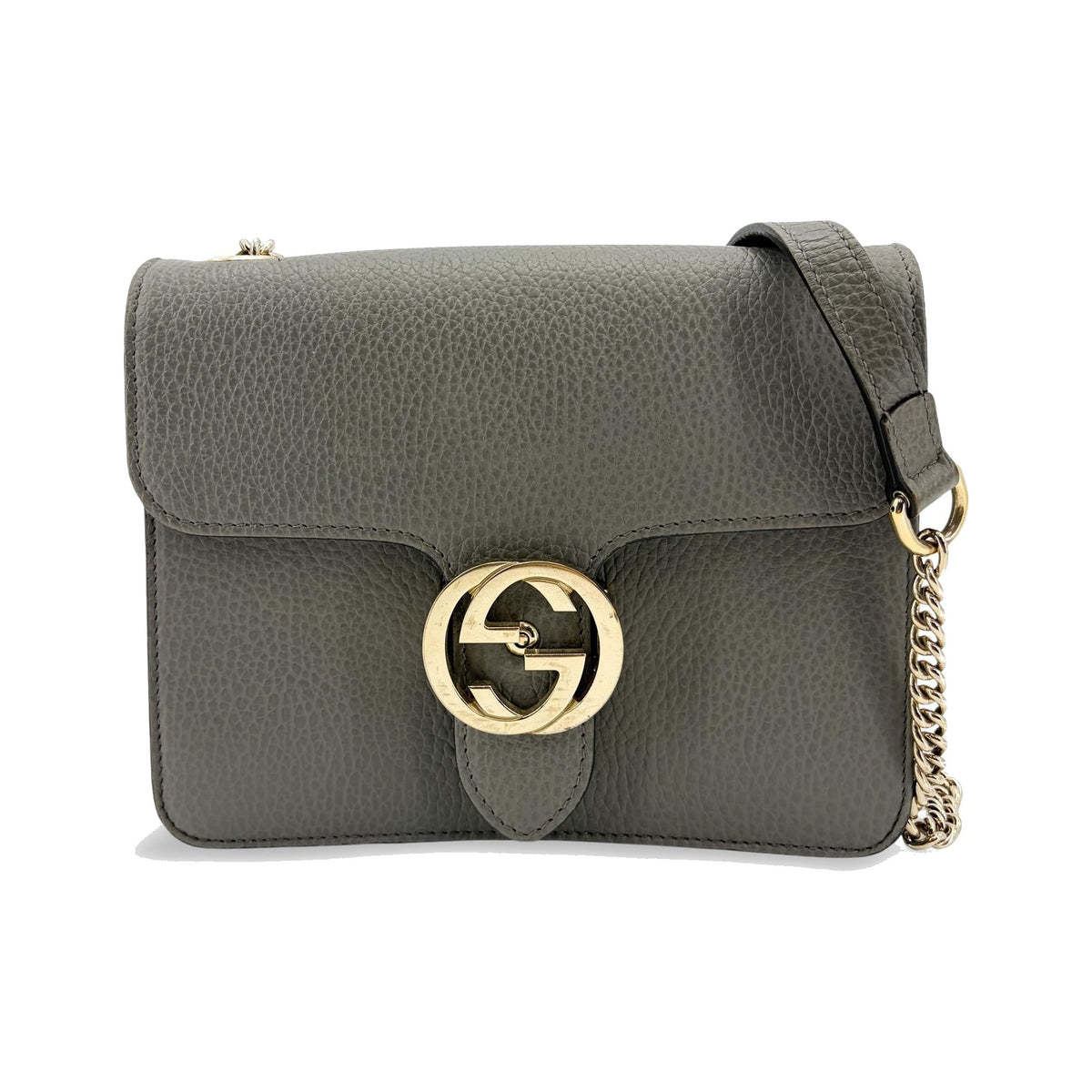 Gucci Interlocking Leather, Gold, Leather, Shoulder Bag