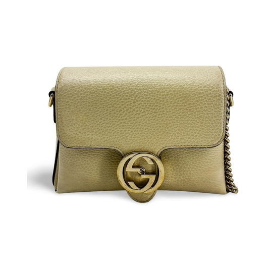 Gucci Interlocking Leather, Beige, Leather, Shoulder Bag