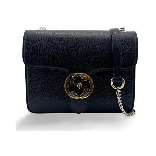 Gucci Interlocking Leather, Black, Leather, Shoulder Bag