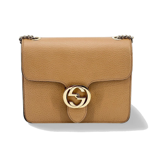 Gucci Interlocking Leather, Brown, Calfskin, Shoulder Bag