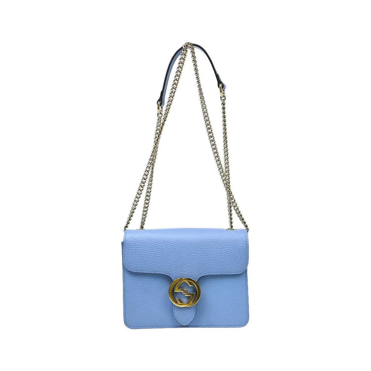 Gucci Interlocking Leather, Blue, Leather, Shoulder Bag