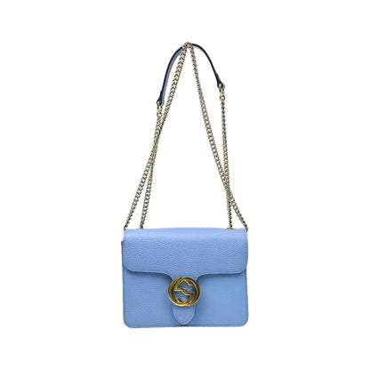 Gucci Interlocking Leather, Blue, Leather, Shoulder Bag
