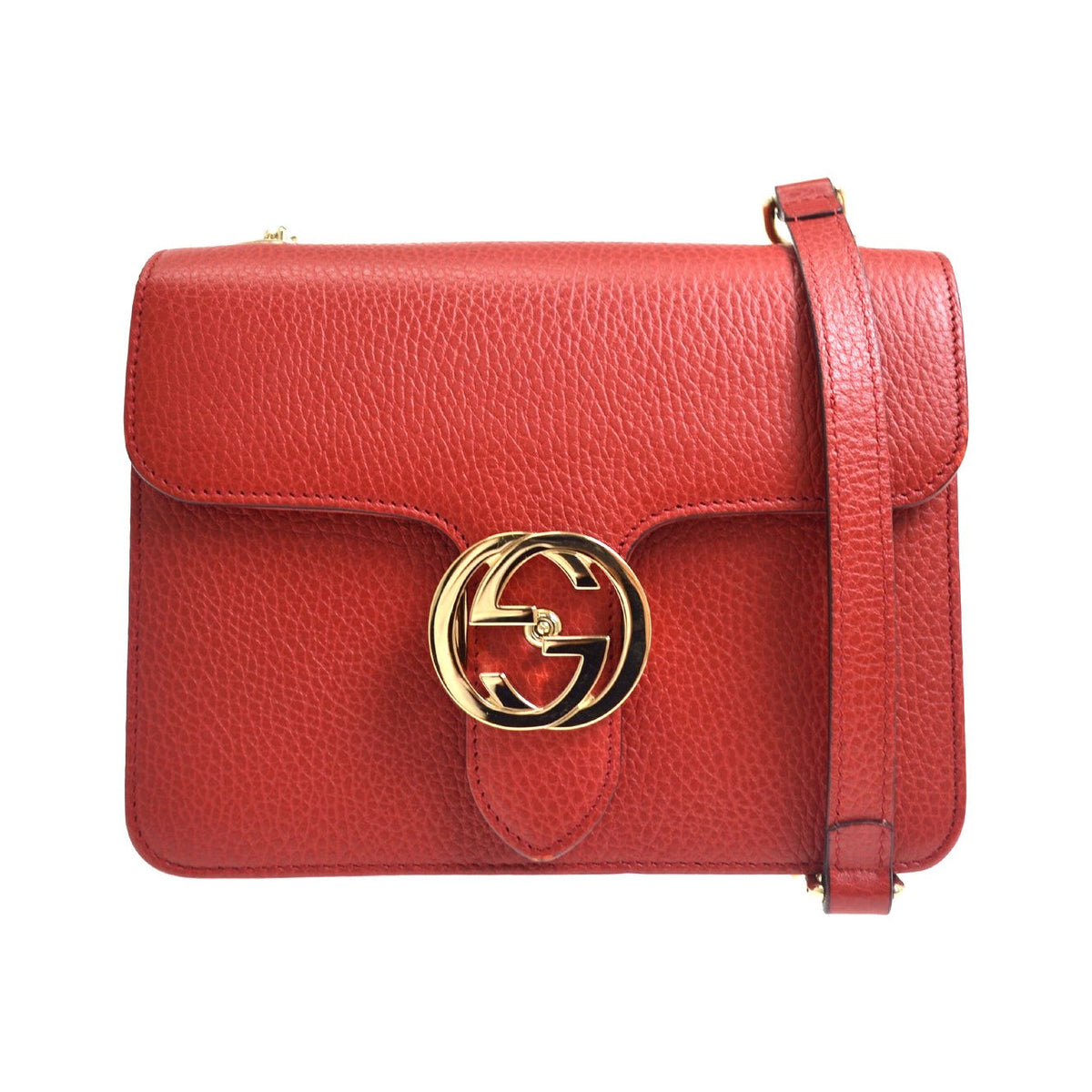 Gucci Interlocking Leather, Red, Leather, Shoulder Bag