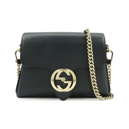 Gucci Interlocking Leather, Black, Leather, Shoulder Bag