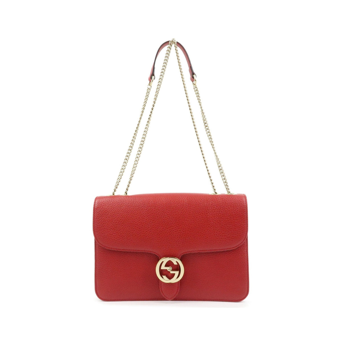 Gucci Interlocking Leather, Red, Leather, Shoulder Bag
