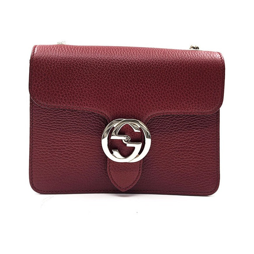 Gucci Interlocking Leather, Burgundy, Leather, Shoulder Bag