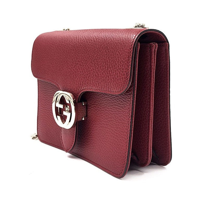 Gucci Interlocking Leather, Burgundy, Leather, Shoulder Bag