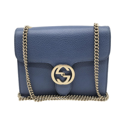 Gucci Interlocking Leather, Blue, Leather, Shoulder Bag