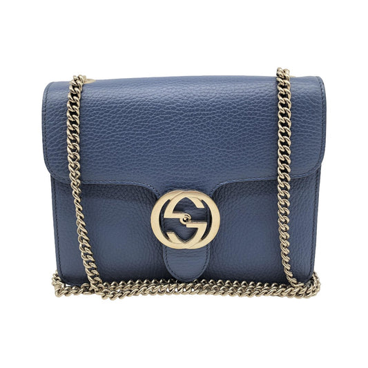 Gucci Interlocking Leather, Blue, Leather, Shoulder Bag