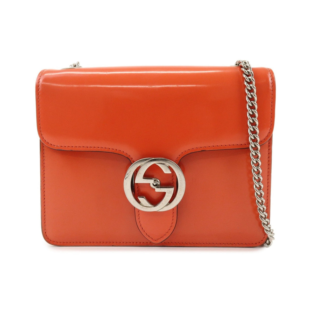 Gucci Interlocking Patent, Orange, Patent Leather, Shoulder Bag
