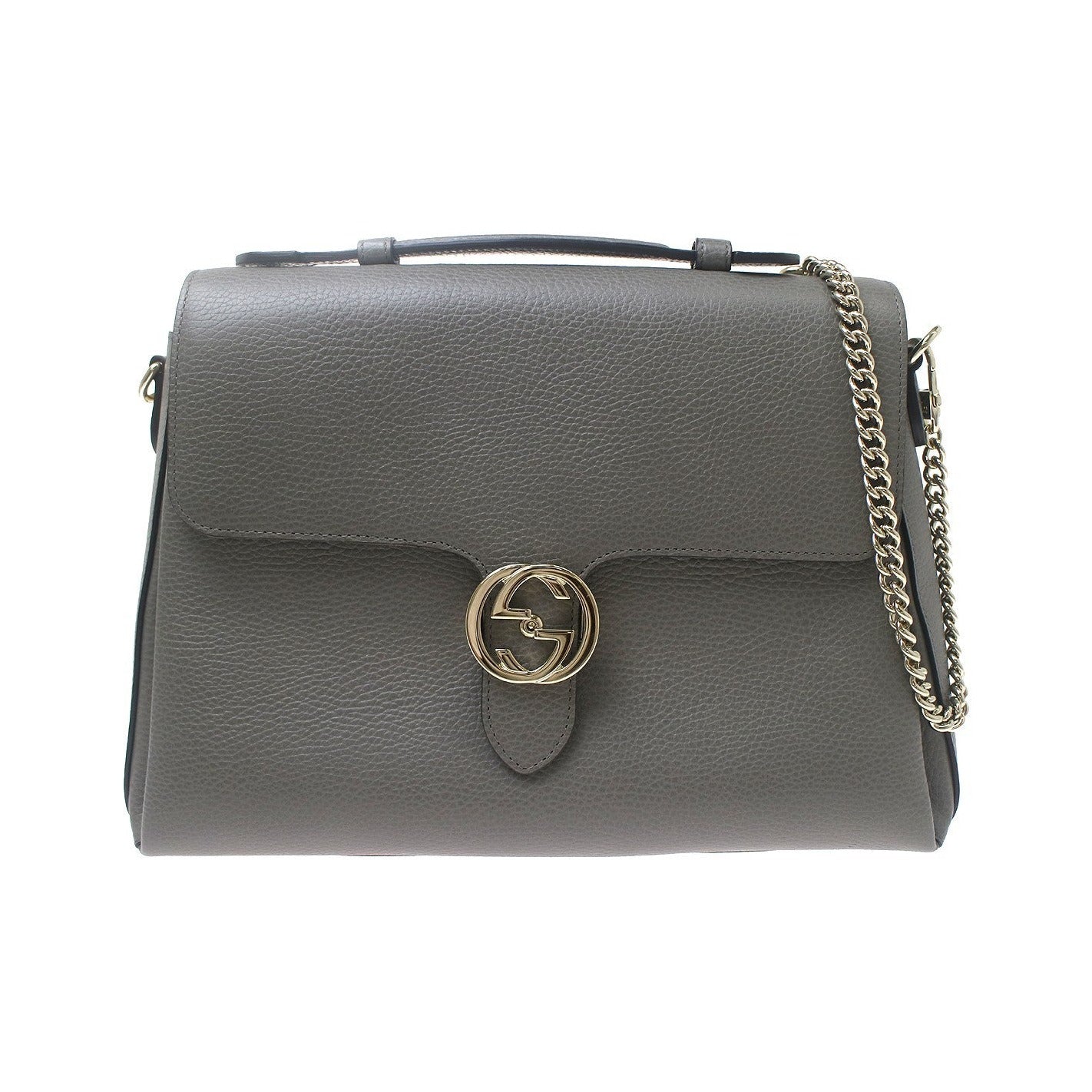 Gucci Interlocking Top Handle Leather, Gray, Leather, Shoulder Bag
