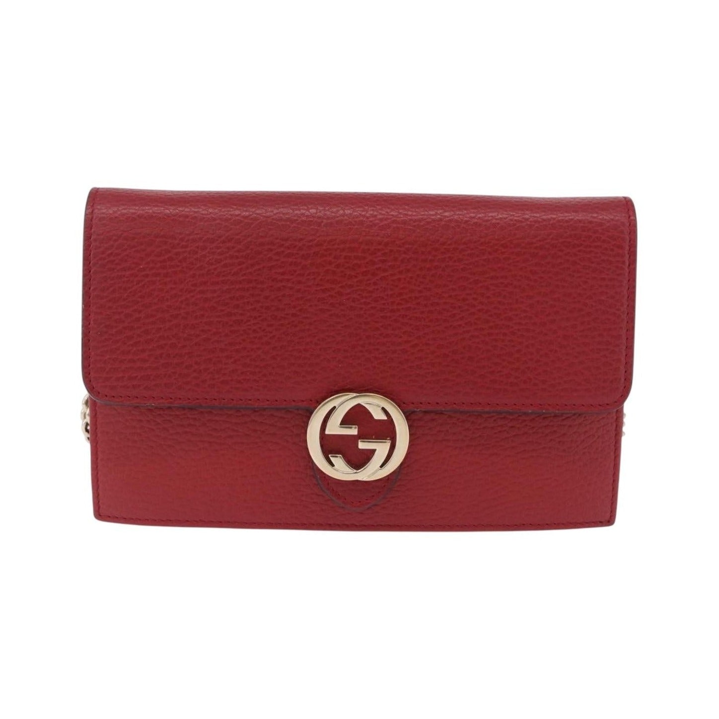 Gucci Interlocking Wallet on Chain Leather, Red, Leather, Shoulder Bag
