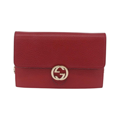 Gucci Interlocking Wallet on Chain Leather, Red, Leather, Shoulder Bag