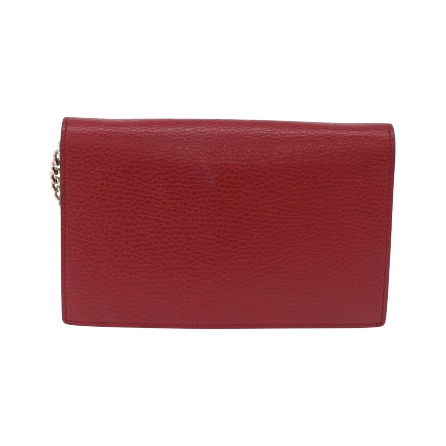 Gucci Interlocking Wallet on Chain Leather, Red, Leather, Shoulder Bag