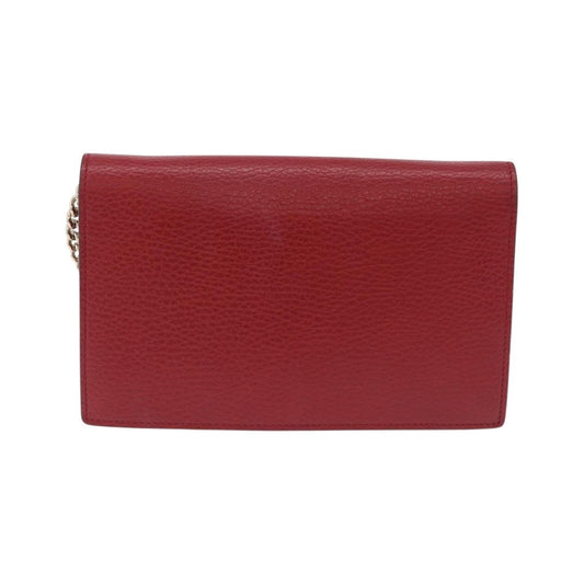 Gucci Interlocking Wallet on Chain Leather, Red, Leather, Shoulder Bag