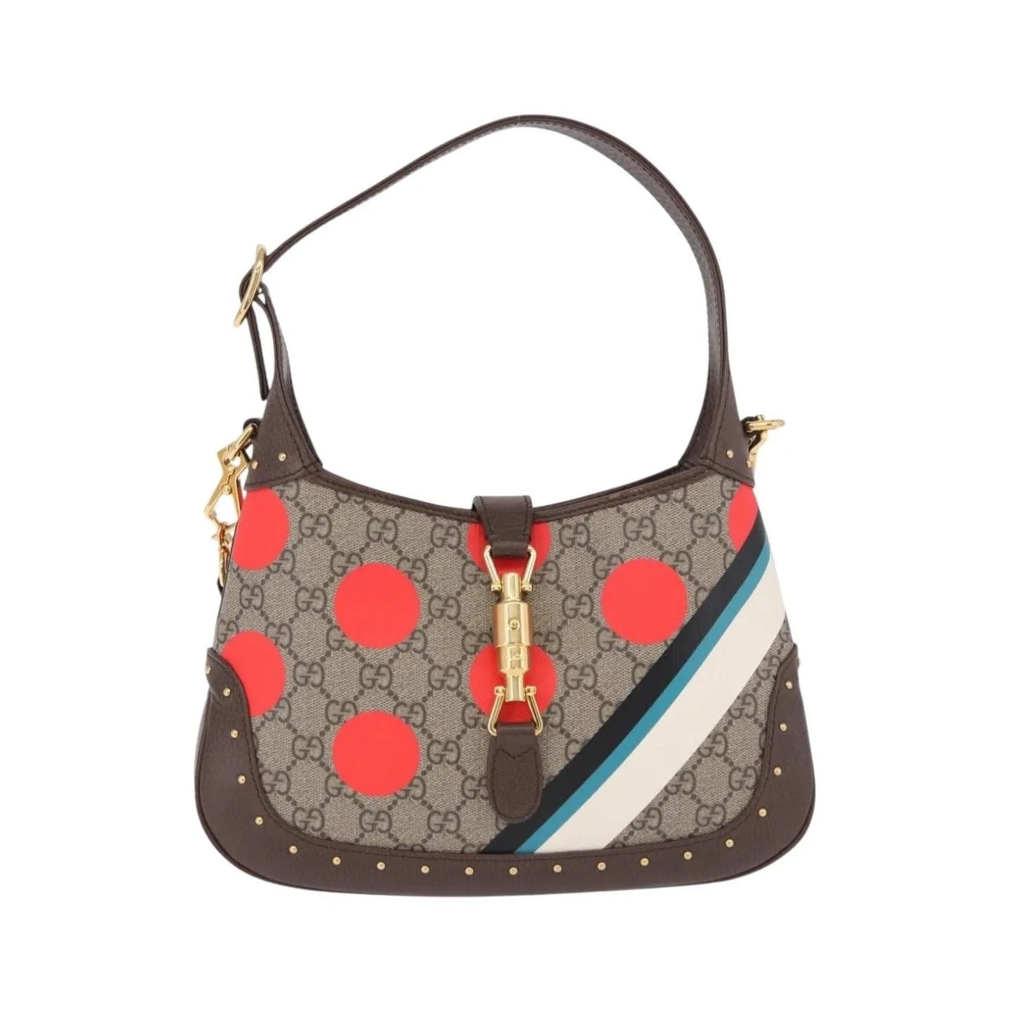 Gucci Jackie 1961 Hobo Studded Printed GG Coated Canvas, Beige, Canvas, Handbag