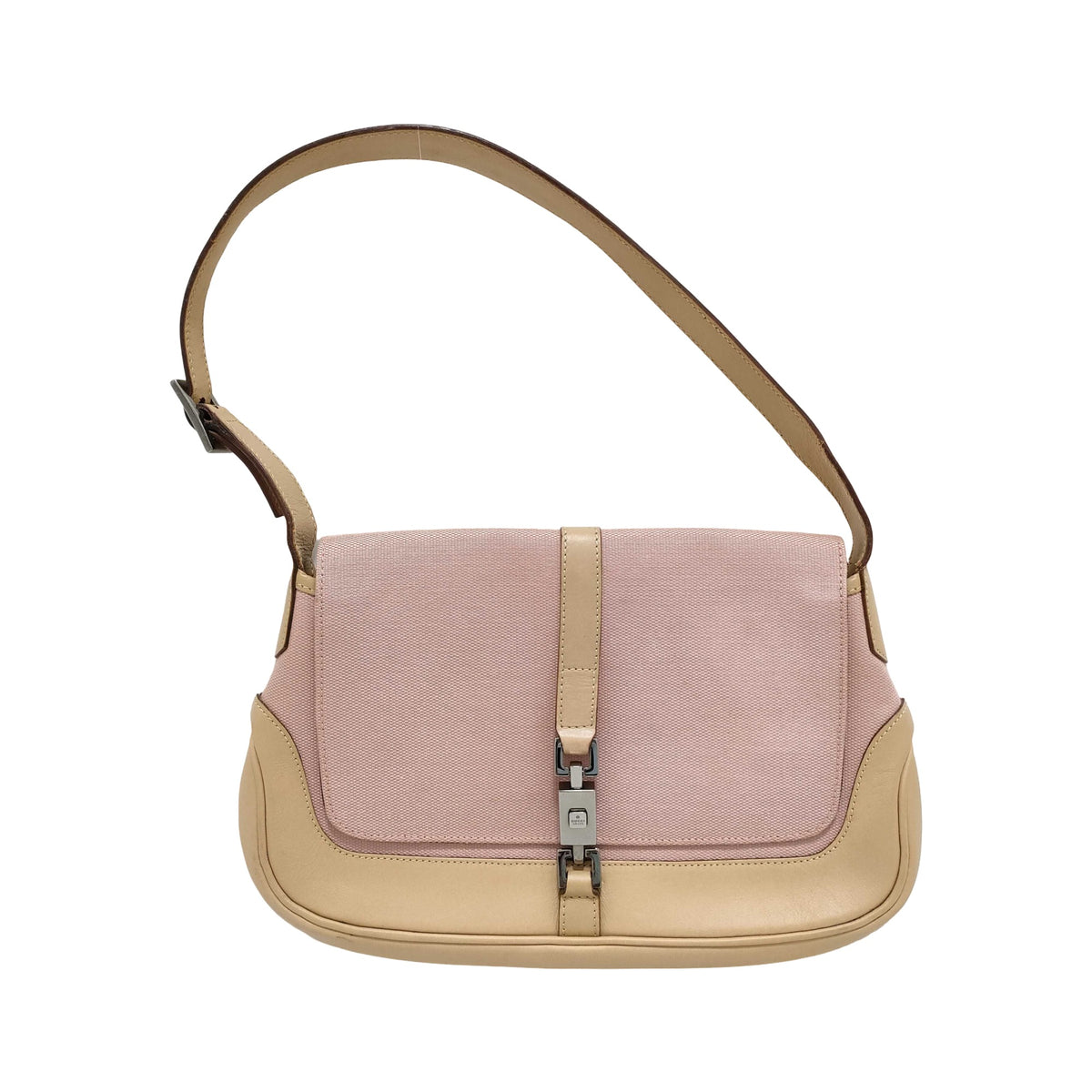 Gucci Jackie Flap Canvas and Leather, Pink, Textile, Shoulder Bag