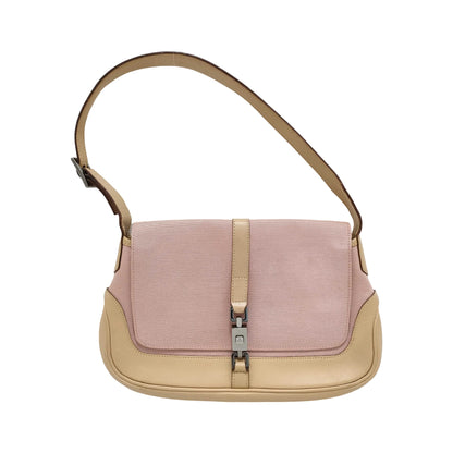 Gucci Jackie Flap Canvas and Leather, Pink, Textile, Shoulder Bag