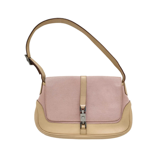 Gucci Jackie Flap Canvas and Leather, Pink, Textile, Shoulder Bag