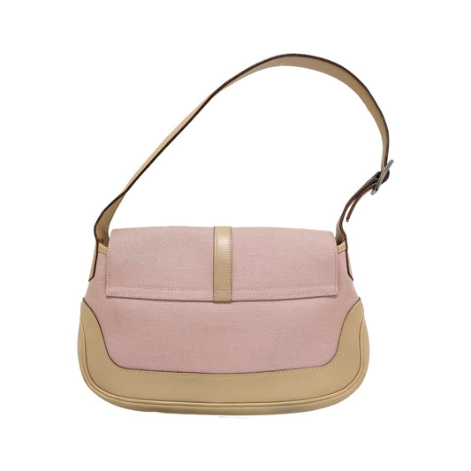 Gucci Jackie Flap Canvas and Leather, Pink, Textile, Shoulder Bag
