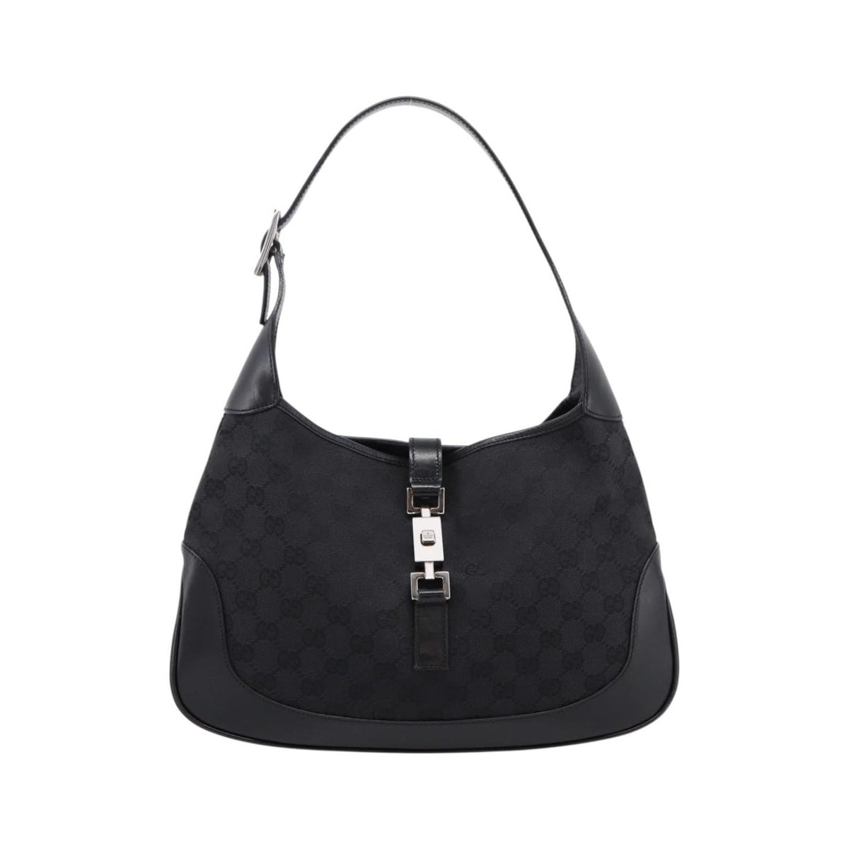 Gucci Jackie O Hobo GG Canvas with Leather, Black, Canvas, Shoulder Bag