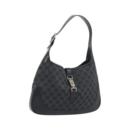 Gucci Jackie O Hobo GG Canvas with Leather, Black, Canvas, Shoulder Bag