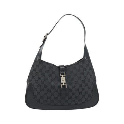 Gucci Jackie O Hobo GG Canvas with Leather, Black, Canvas, Shoulder Bag
