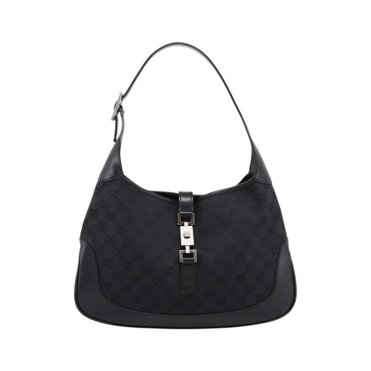 Gucci Jackie O Hobo GG Canvas with Leather, Black, Canvas, Shoulder Bag