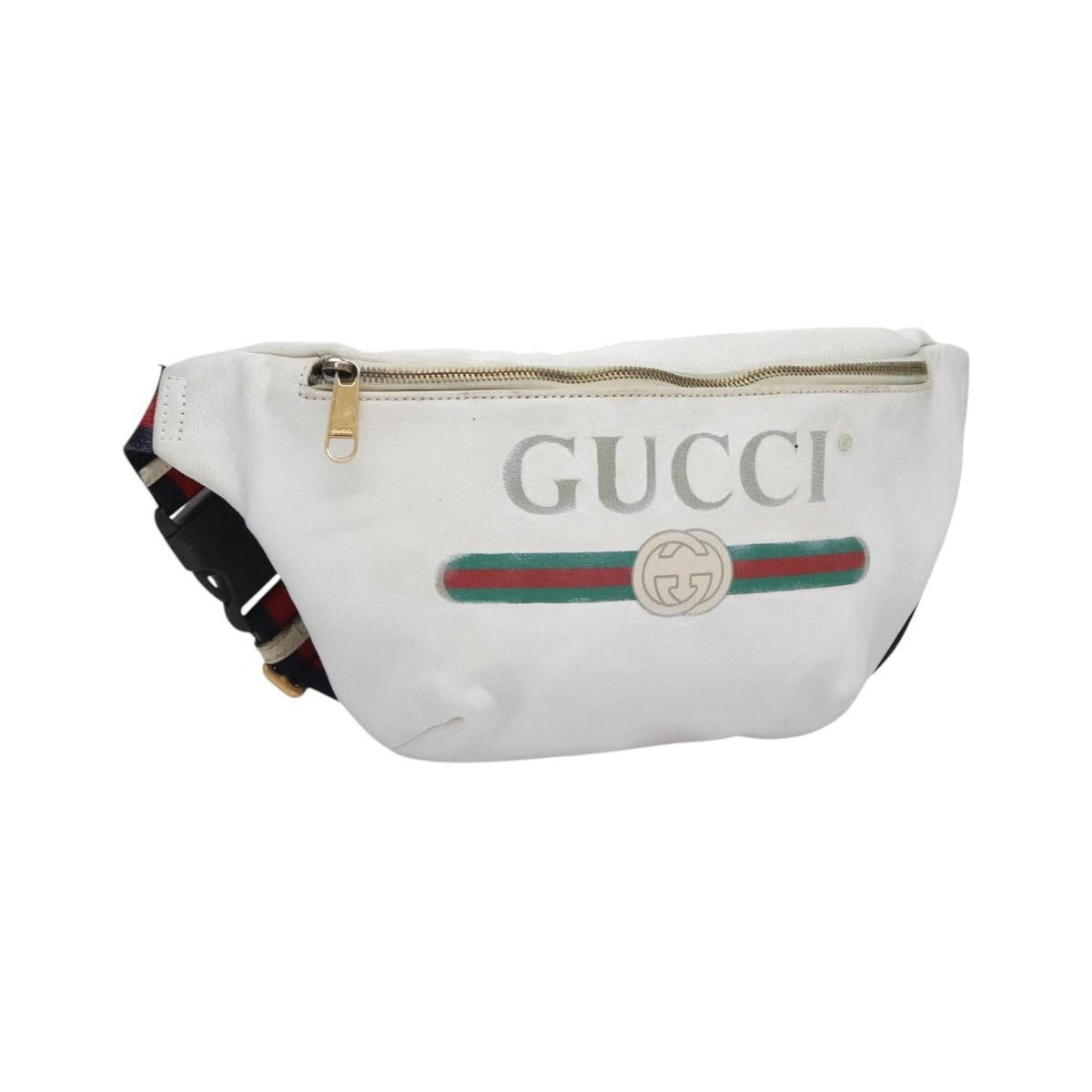 Gucci Logo Belt Leather with Enamel Buckle, White, Leather, Belt