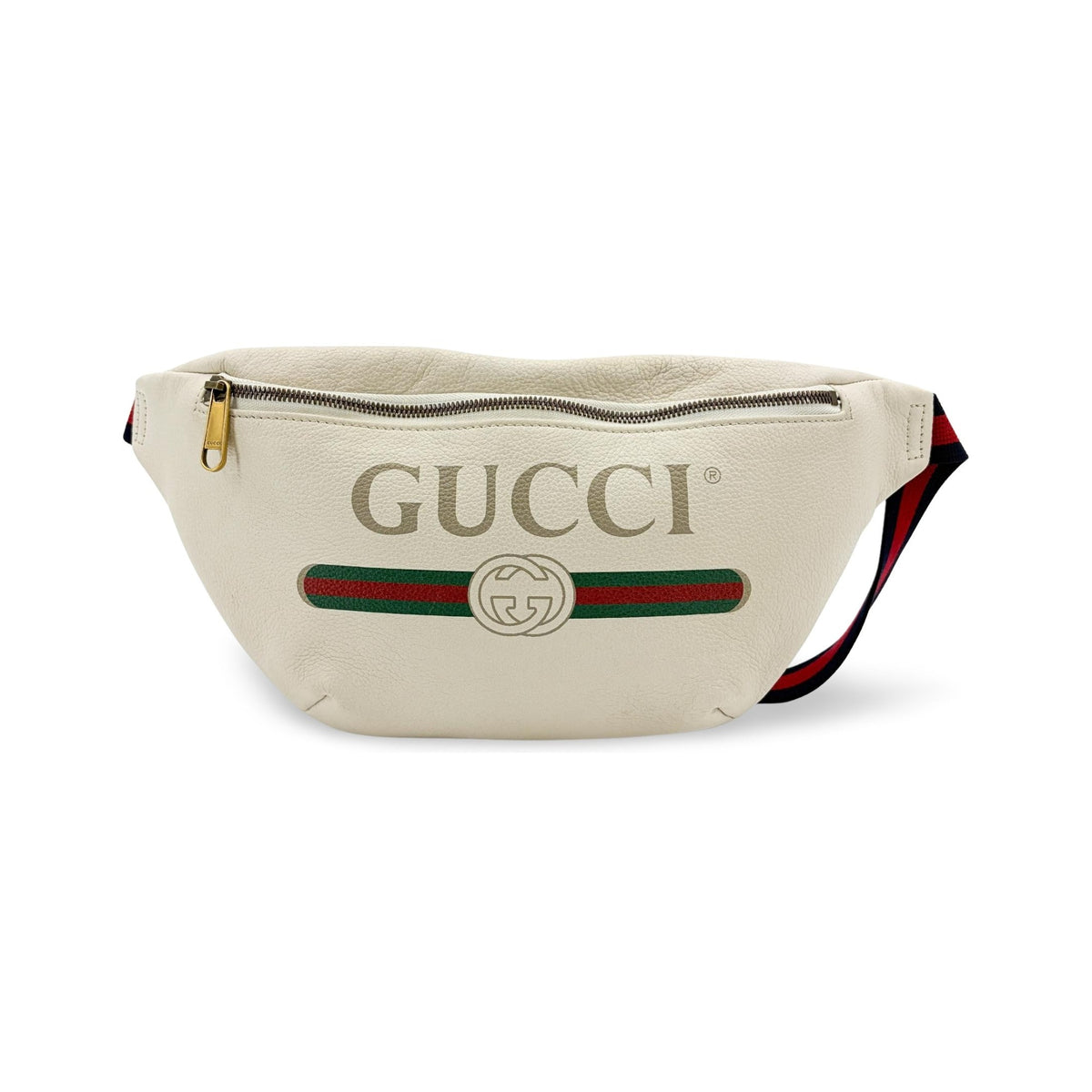 Gucci Logo Belt Printed Leather, White, Leather, Crossbody Bag