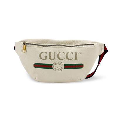 Gucci Logo Belt Printed Leather, White, Leather, Crossbody Bag