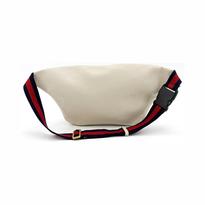 Gucci Logo Belt Printed Leather, White, Leather, Crossbody Bag